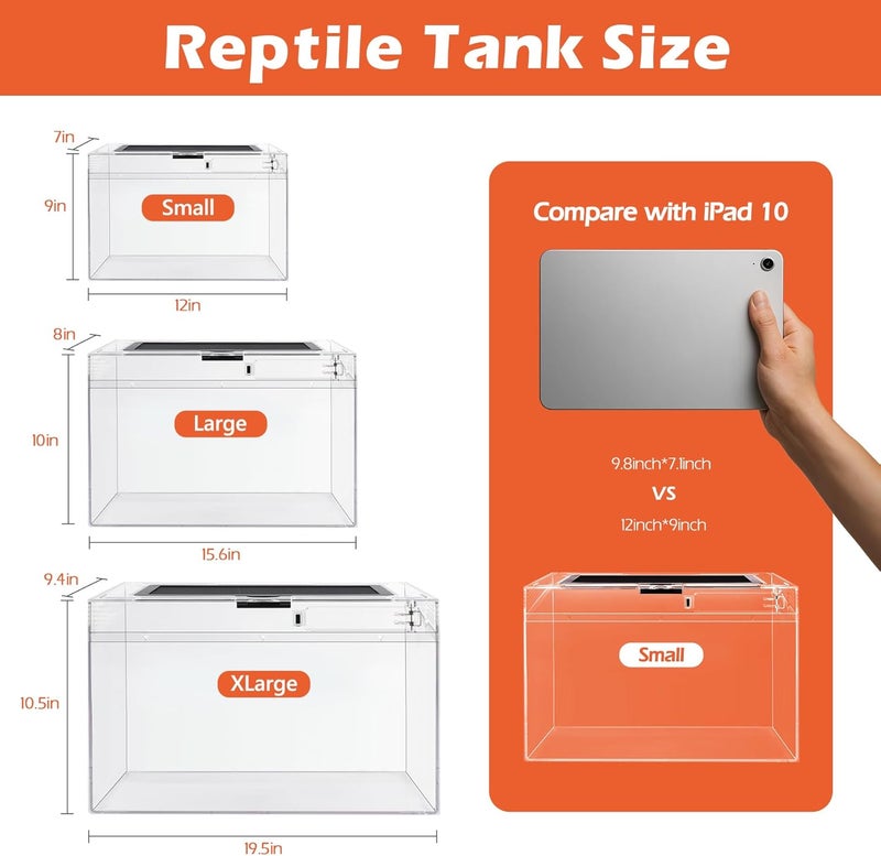 AZV Reptile Terrarium Starter Kit,8 Piece Small Reptile Tank with Escape-Proof Locks,Mesh Top,Multi-Vent Compatible Habitat,Durable Clear PC,Easy-Clean Waterproof Base for Geckos,Frogs,Spiders Small - Image 2